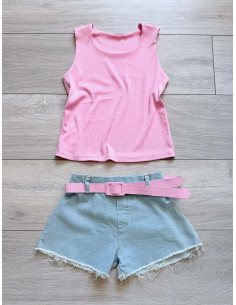 Komplet jeans pink