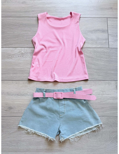 Komplet jeans pink